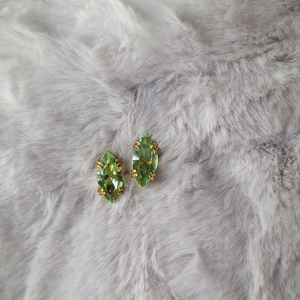 Swarovski Green and Gold Marquise Earrings Emerald Crystal Stud Studs